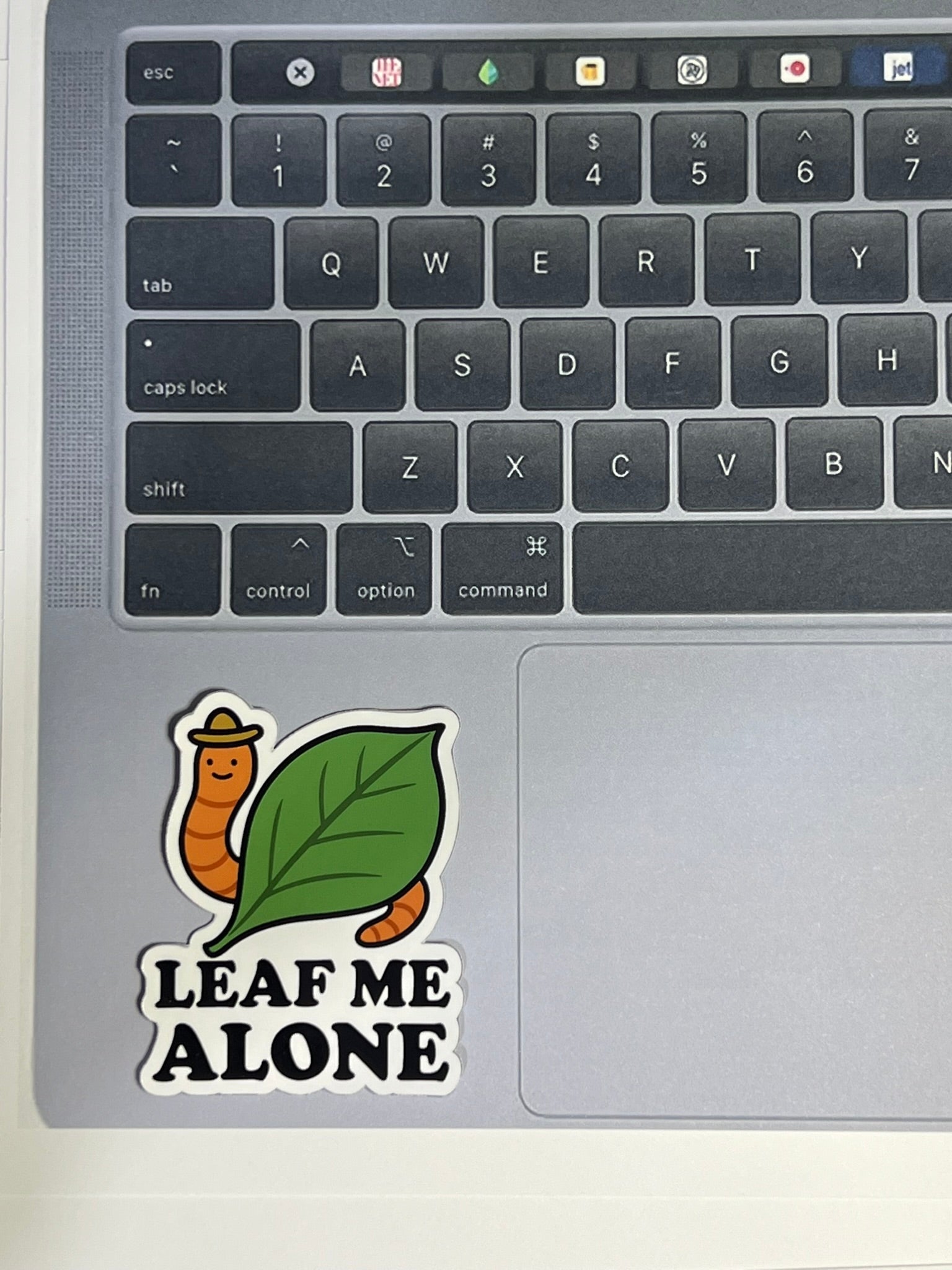 Leaf Me Alone Funny Worm Sticker – Cute Cartoon Nature Pun Vinyl Sticker