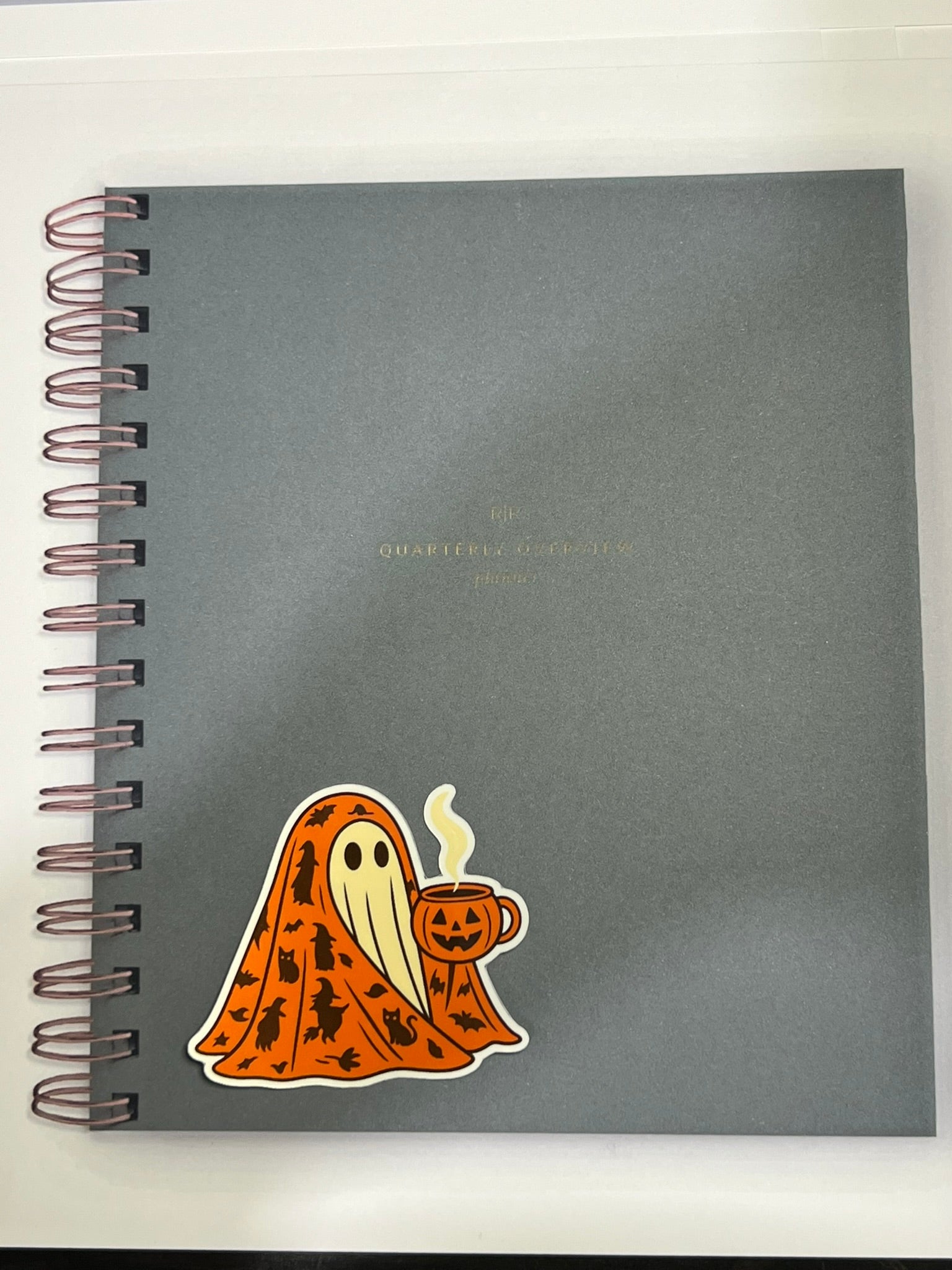 Ghost Sipping Coffee Sticker – Cute Spooky Coffee Lover Vinyl Sticker, Cozy Halloween Ghost Decal