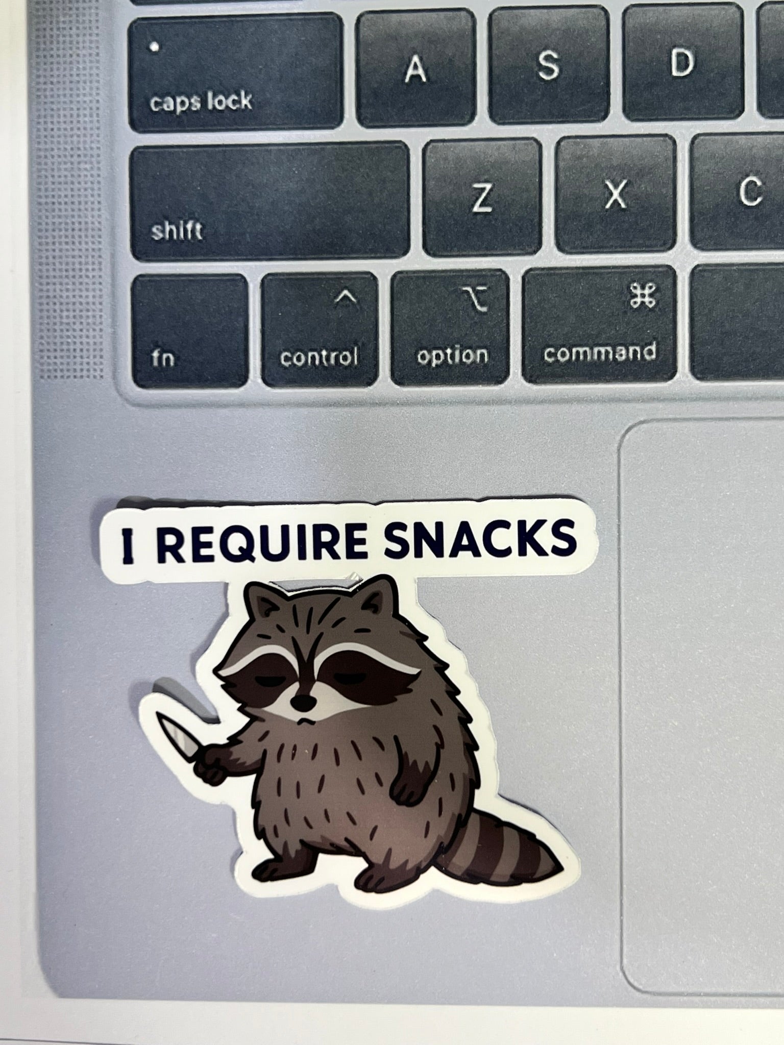 Raccoon With Knife I Require Snacks | Funny Animal Sticker
