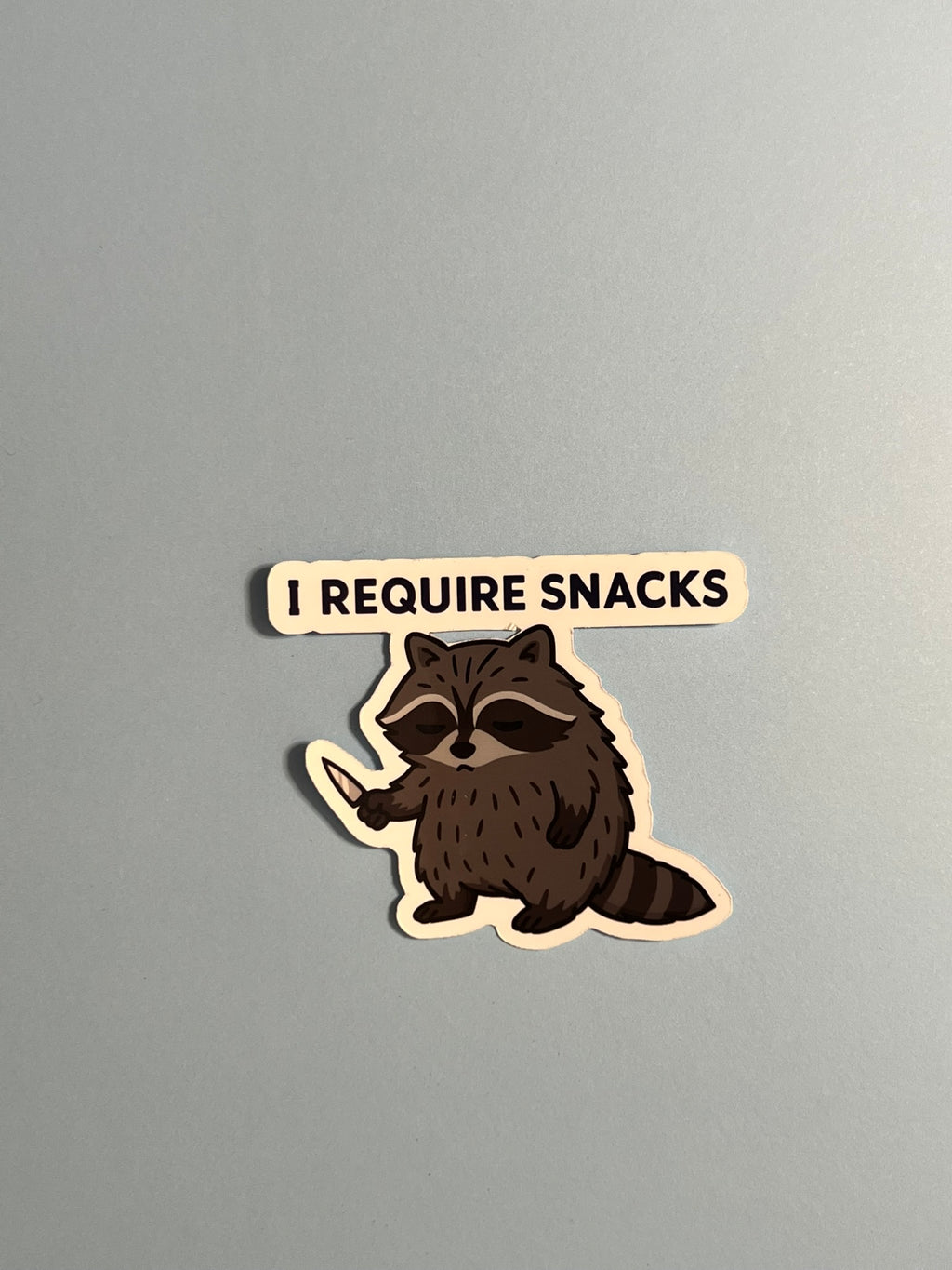 Raccoon With Knife I Require Snacks | Funny Animal Sticker
