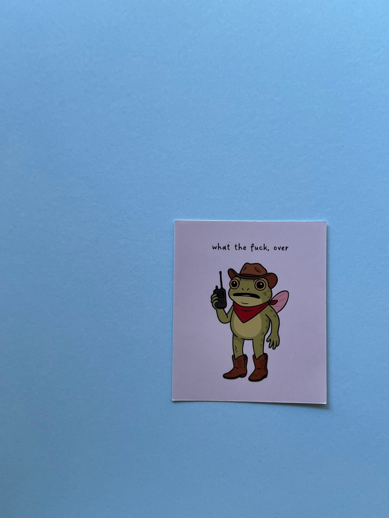 Frog With Walkie Talkie Sticker – “WTF: Over” Funny Frog Vinyl Sticker