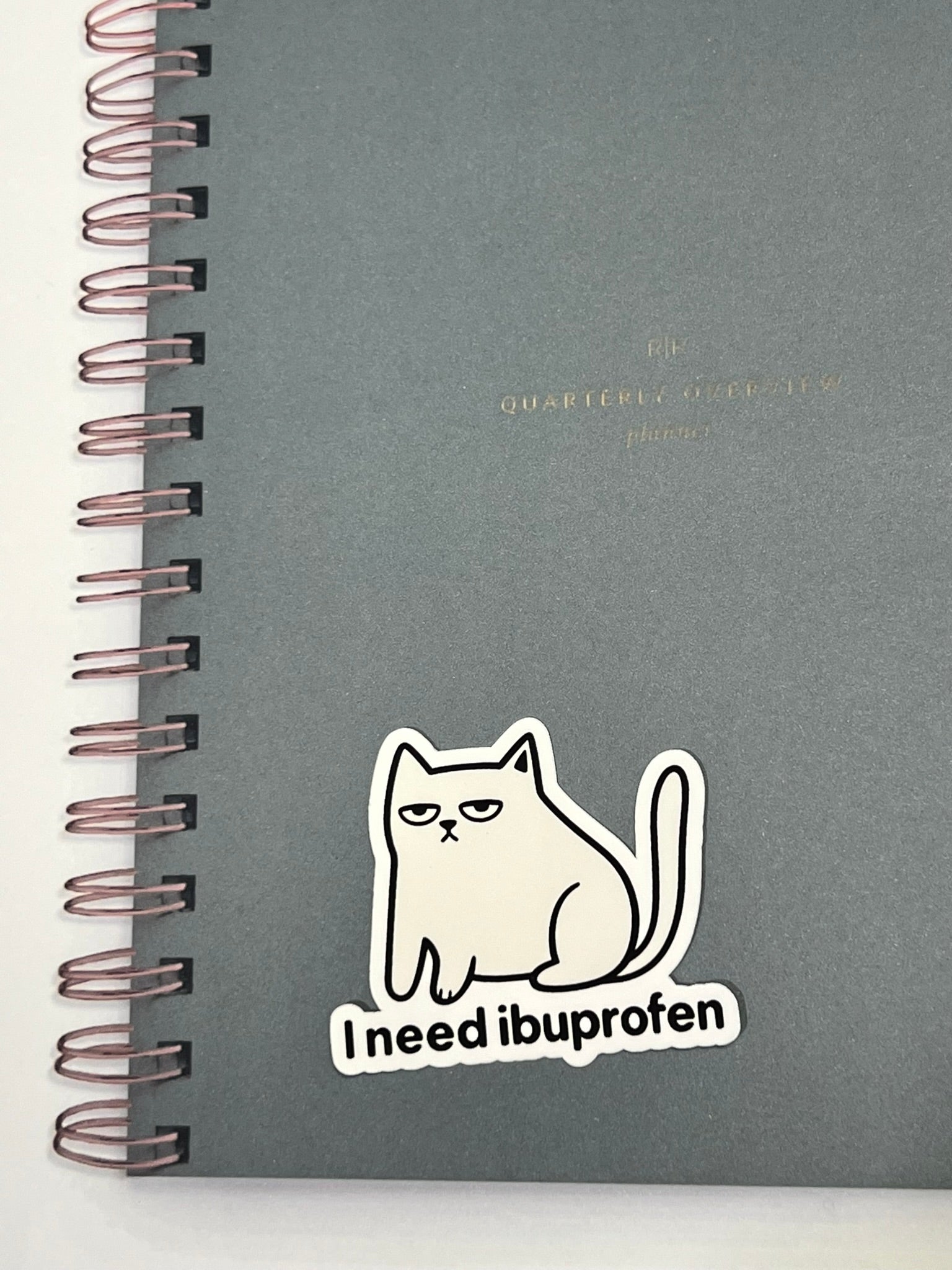 I Need Ibuprofen Cat Sticker – Funny Relatable Vinyl Sticker, Quirky Cat Lover Sticker, Water-Resistant Die Cut Decal