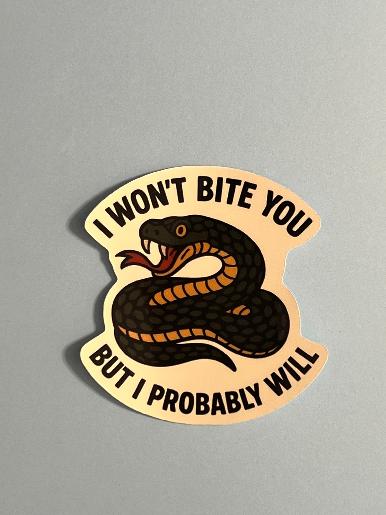 I Won’t Bite You But I Probably Will Snake Sticker – Funny Sassy Vinyl Sticker, Quirky Reptile Lover Die Cut Decal