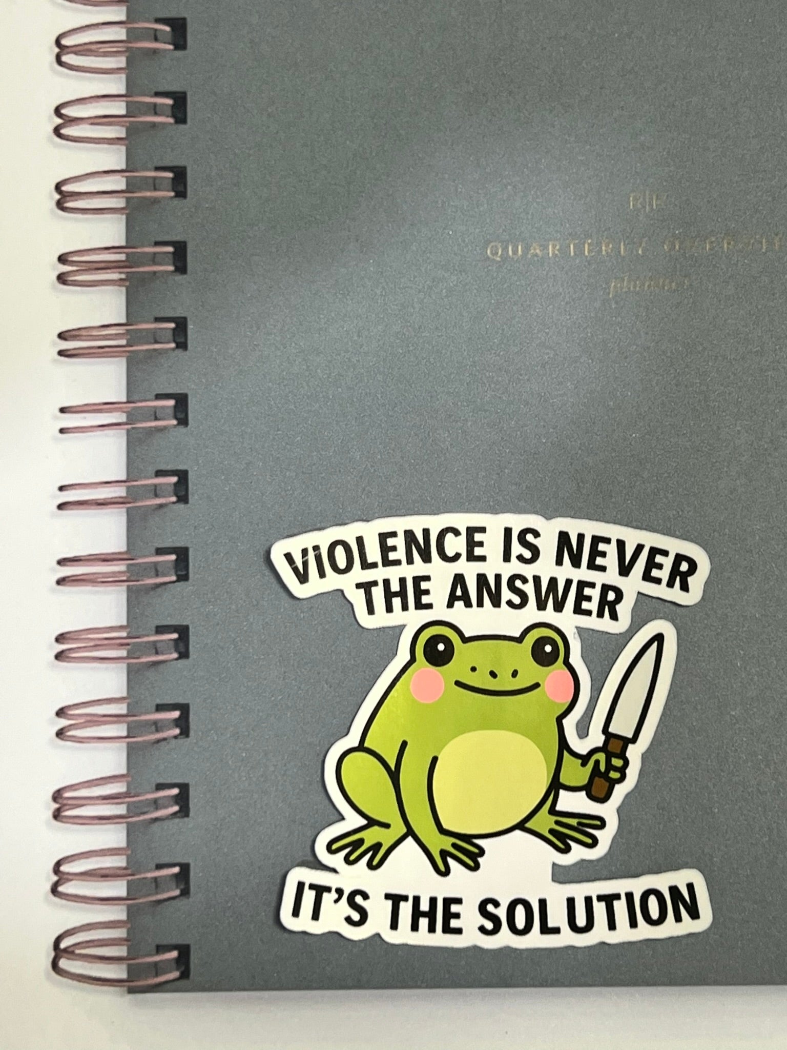 Frog With Knife Sticker – “Violence is Never the Answer, It’s the Solution” Funny Frog Vinyl Sticker