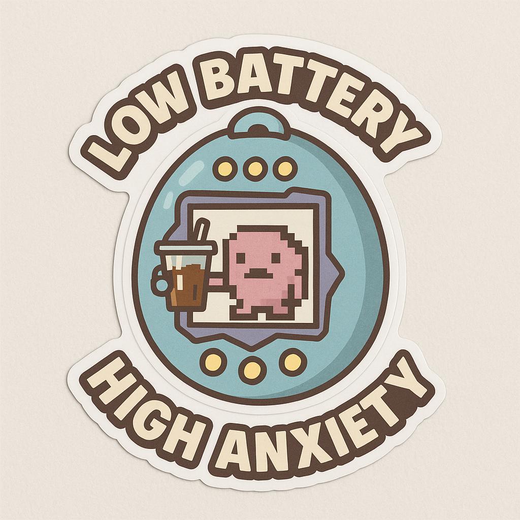 Tamagotchi Sticker | Low Battery, High Anxiety | Glossy Vinyl Sticker