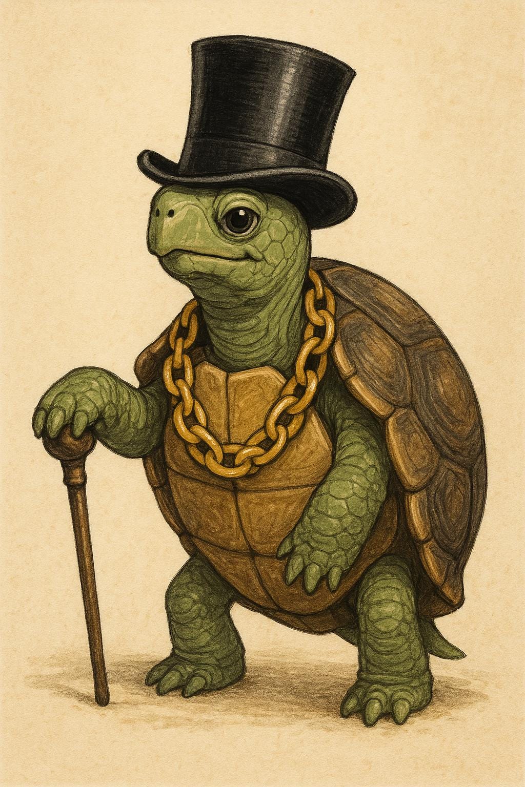 Turtle with a Top Hat Chain and Cane Sticker – Fancy Gentleman Turtle Vinyl Sticker, Cute Quirky Animal Decal