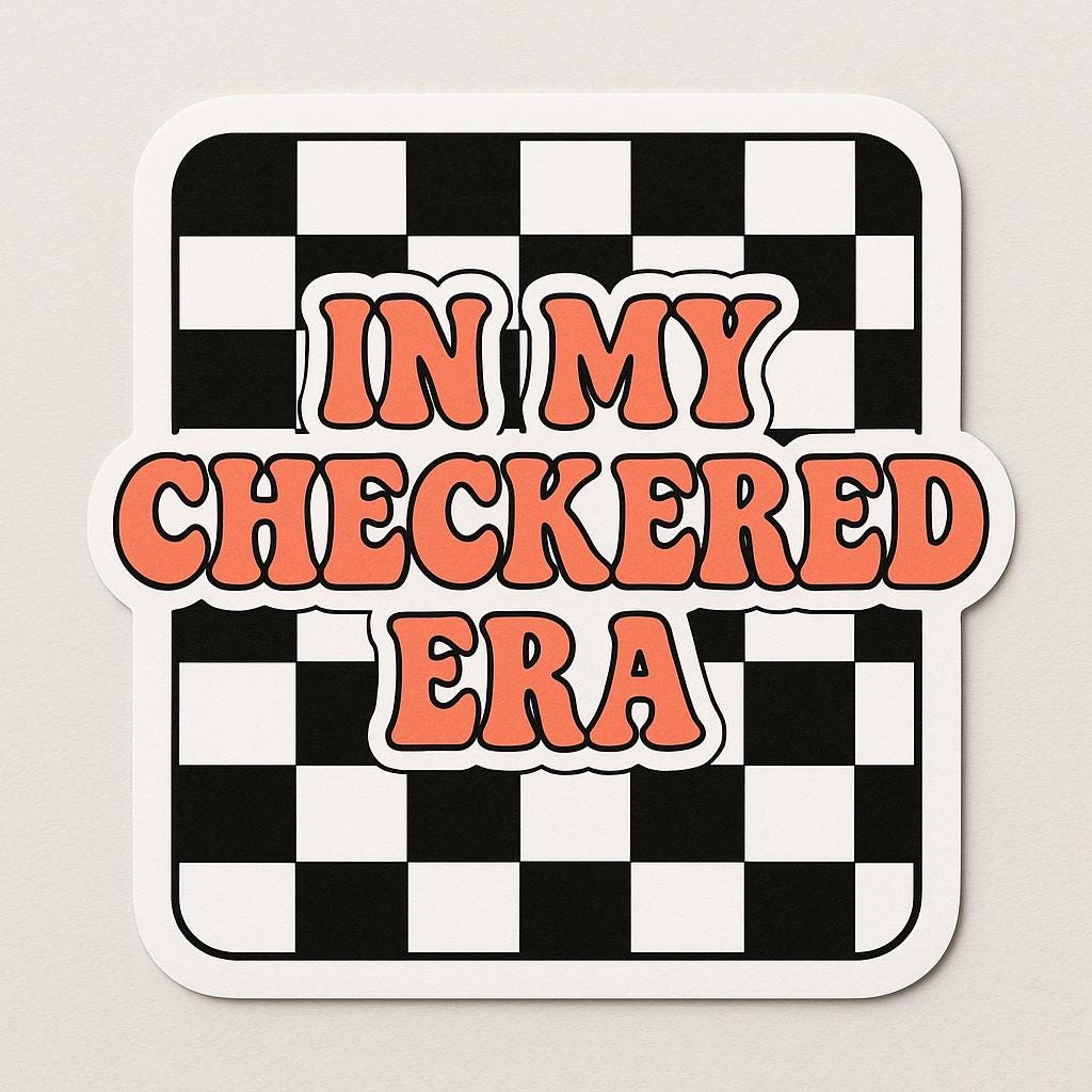 In My Checkered Era Sticker – Trendy Aesthetic Vinyl Sticker, Water-Resistant Die Cut Decal