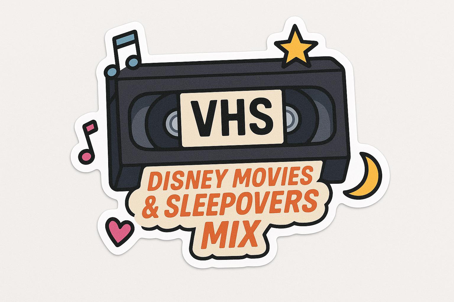 VHS Mixtape Sticker – 90s Sleepover Disney Movies Nostalgia Vinyl Sticker