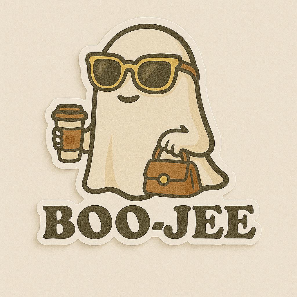 Boo-jee Sticker – Designer Ghost with Sunglasses, Coffee & Purse