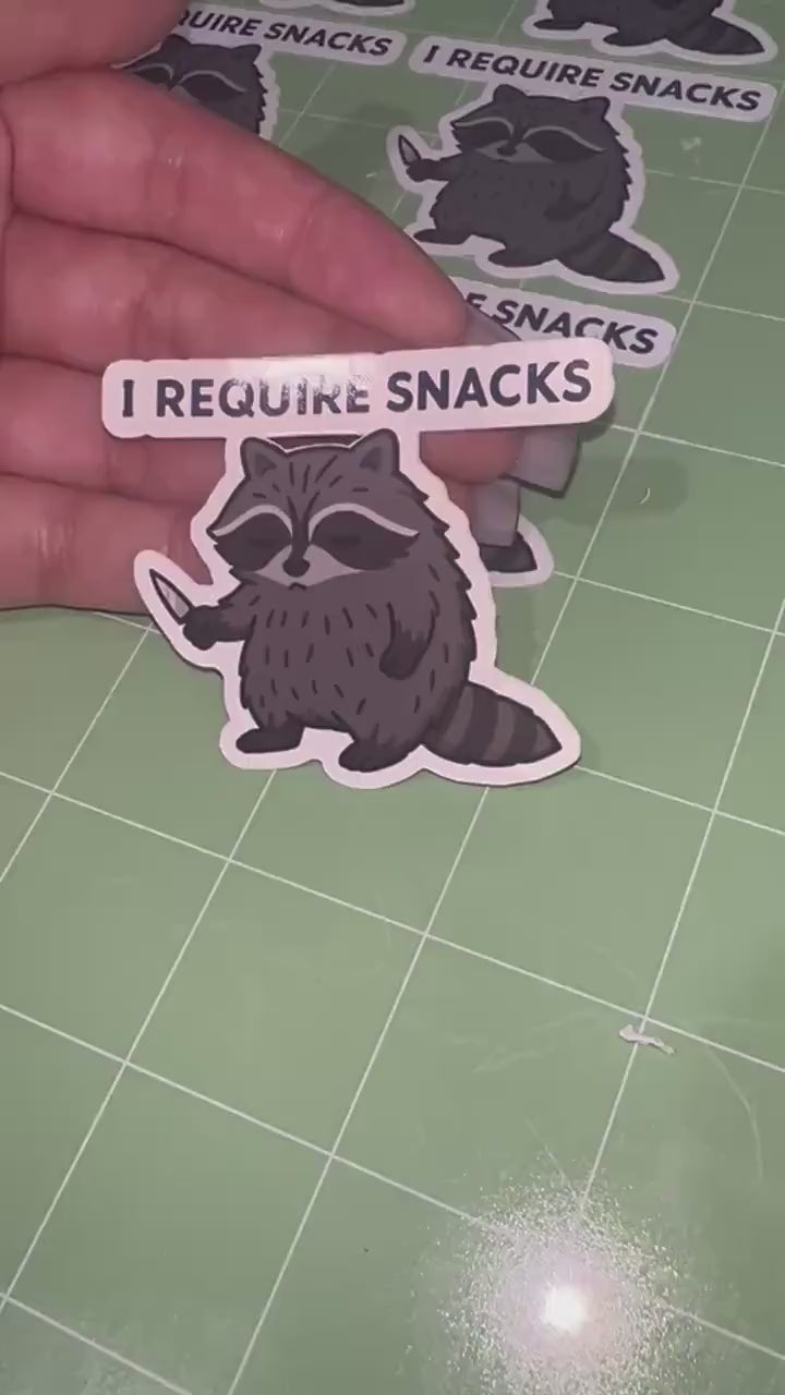 Raccoon With Knife I Require Snacks | Funny Animal Sticker