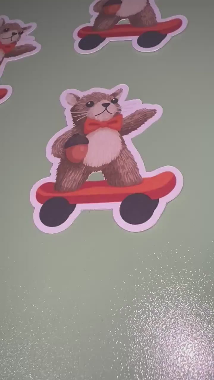 Squirrel on a Skateboard Sticker – Cute Animal Vinyl Sticker, Funny Quirky Sticker, Water-Resistant Die Cut Decal